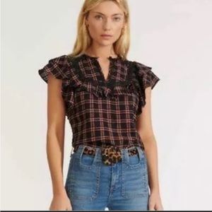 VERONICA BEARD Hawn Metallic Plaid Ruffle Blouse sz 4 NEW Womens Casual